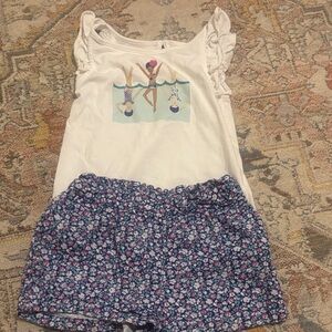 Janie and Jack White Ruffle Sleeve Top with Purple Floral Shorts